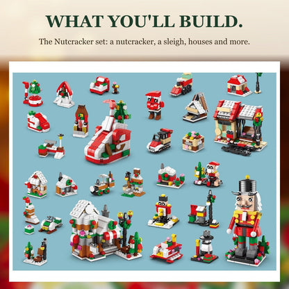 Christmas Village Advent Calendar, 28 Brick Builds, 6 in 1, Three Designs