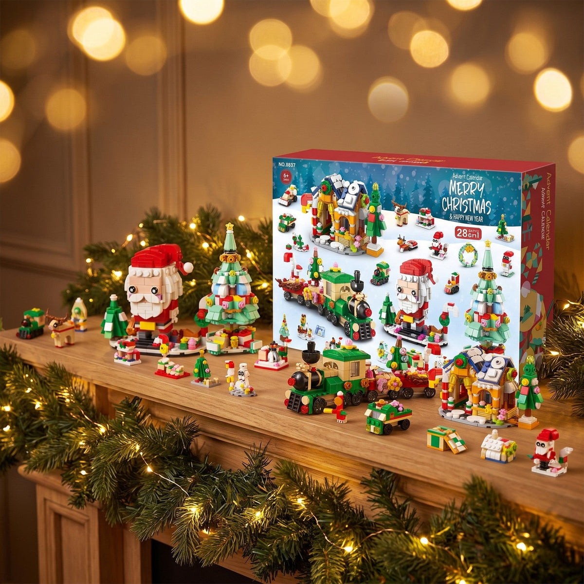 Christmas Village Advent Calendar, 28 Brick Builds, 6 in 1, Three Designs
