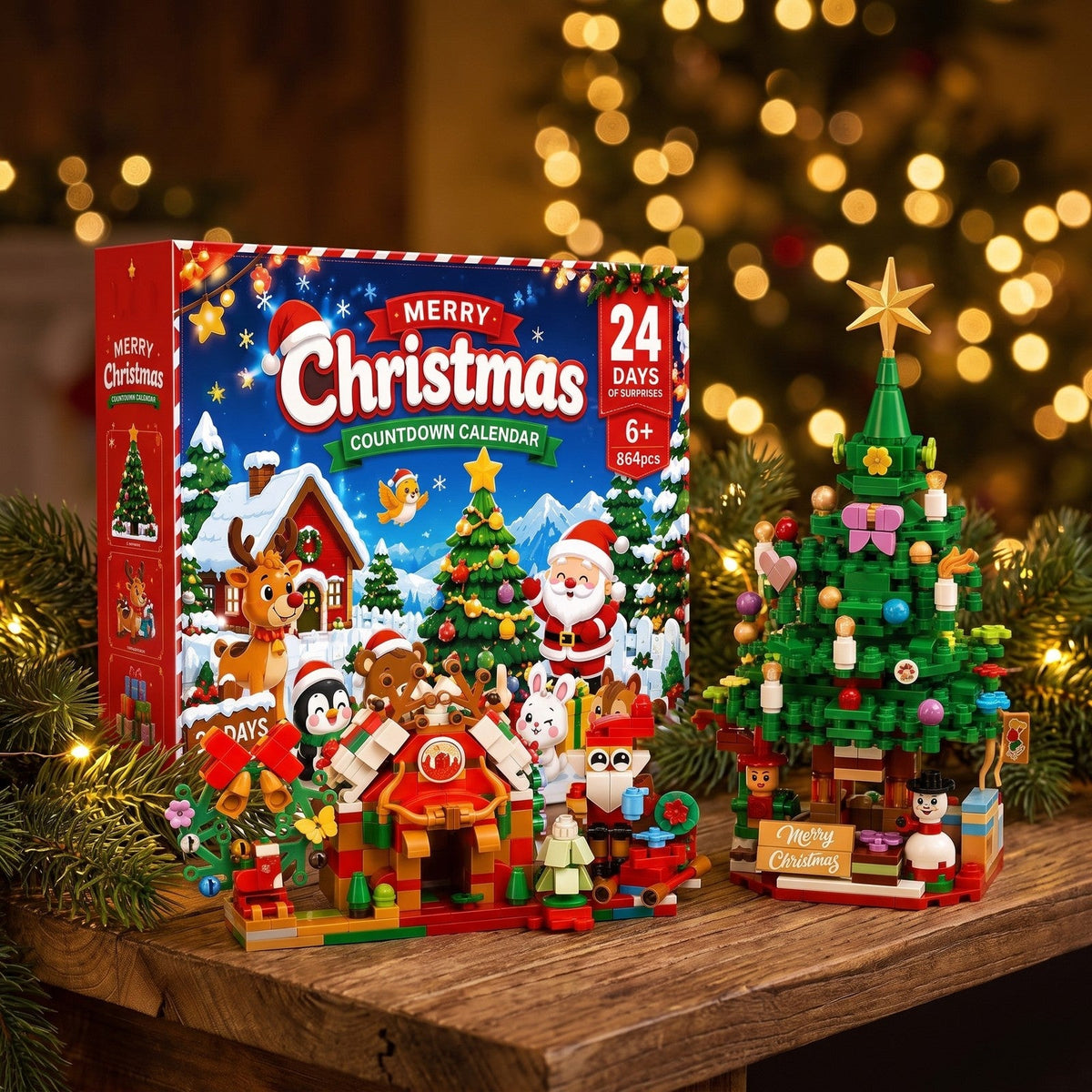 Christmas Village Building Block Advent Calendar, 864-Piece Festive Scene