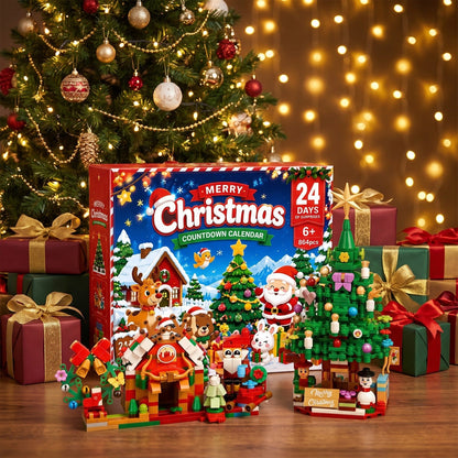 Christmas Village Building Block Advent Calendar, 864-Piece Festive Scene