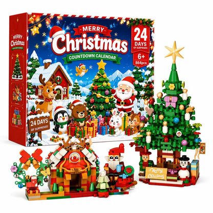 Christmas Village Building Block Advent Calendar, 864-Piece Festive Scene
