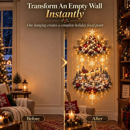 Christmas Wall Art - Illuminated Wall Hanging Tree with Warm LED Lights