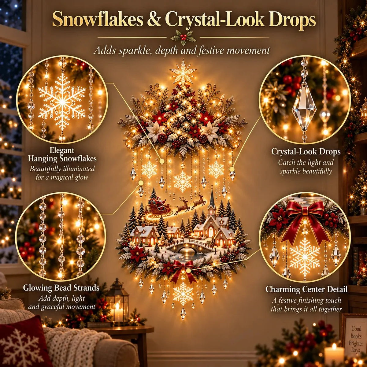 Christmas Wall Art - Illuminated Wall Hanging Tree with Warm LED Lights