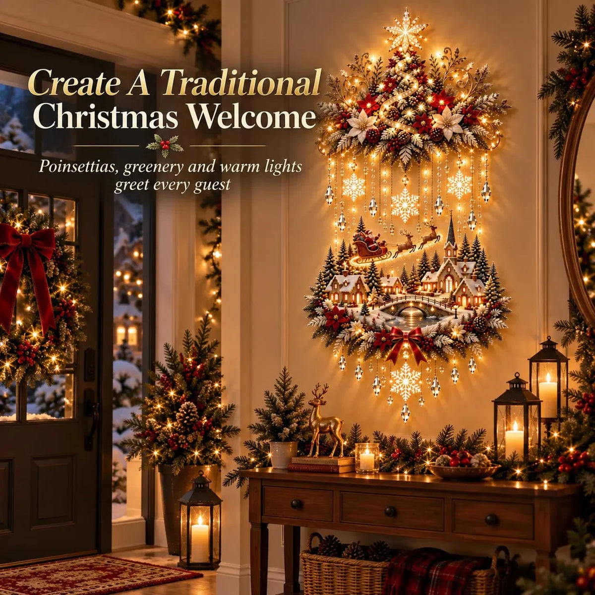 Christmas Wall Art - Illuminated Wall Hanging Tree with Warm LED Lights
