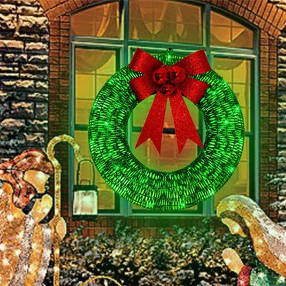 Christmas Wreath - Gold and Green Decoration with LED Lights
