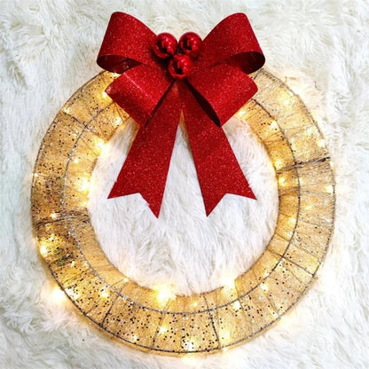 Christmas Wreath - Gold and Green Decoration with LED Lights
