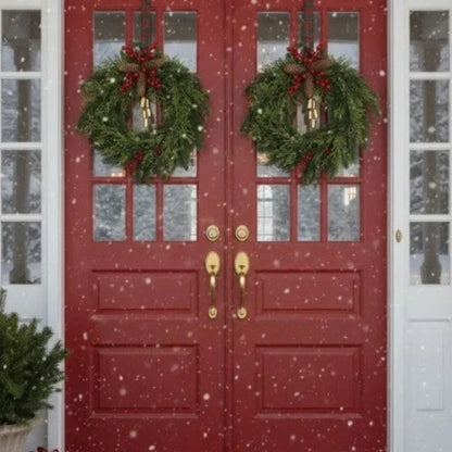 Christmas Wreath with Golden Bells, Pinecones and Artificial Evergreen on Grapevine Base