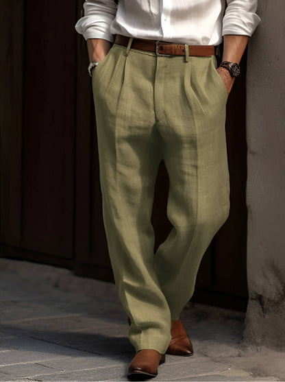 Classic Pleated Linen Pants For Men