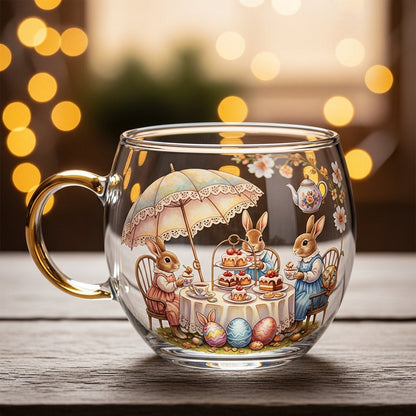 Clear Glass Tapered Mug with Frosted Landscape Motif