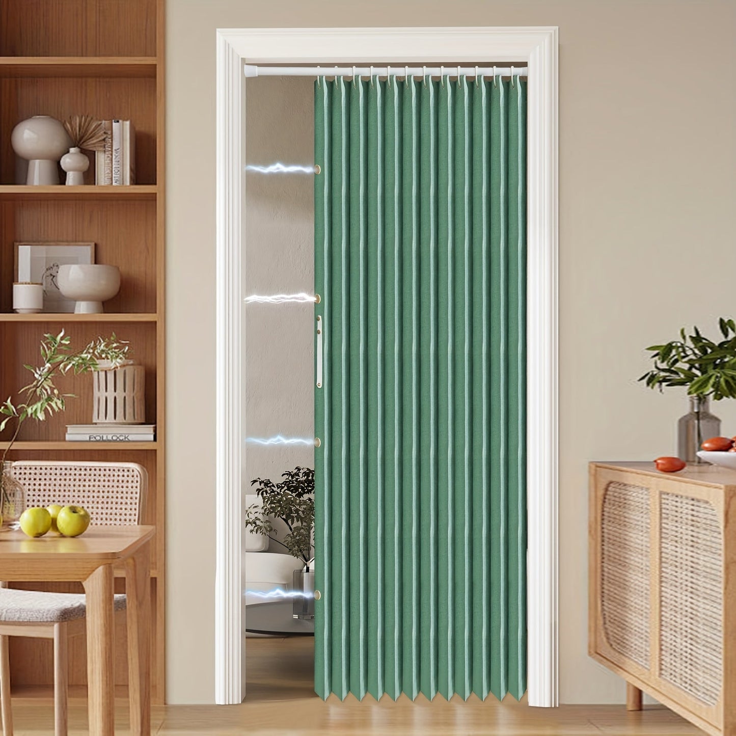Colorful Magnetic Folding Door Curtain – Easy Setup Space-Saving Room Divider for Home & Business – Machine Washable Polyester Accent Curtain
