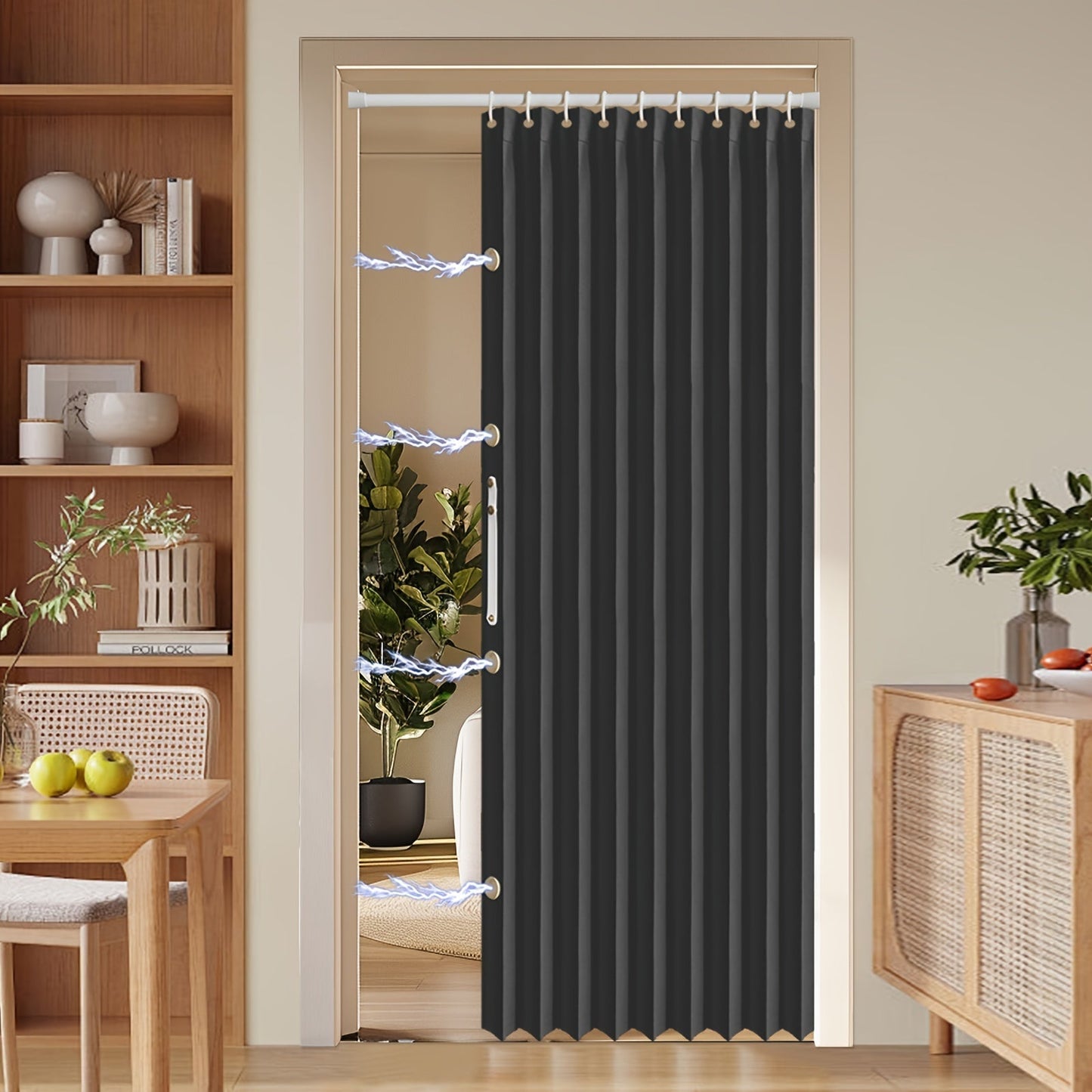 Colorful Magnetic Folding Door Curtain – Easy Setup Space-Saving Room Divider for Home & Business – Machine Washable Polyester Accent Curtain
