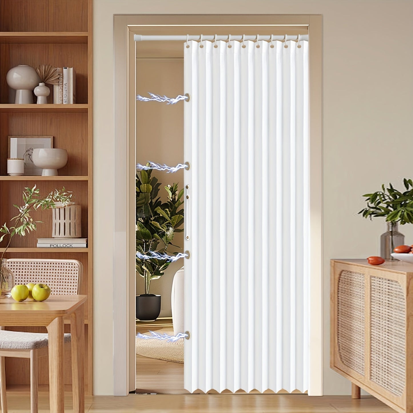 Colorful Magnetic Folding Door Curtain – Easy Setup Space-Saving Room Divider for Home & Business – Machine Washable Polyester Accent Curtain
