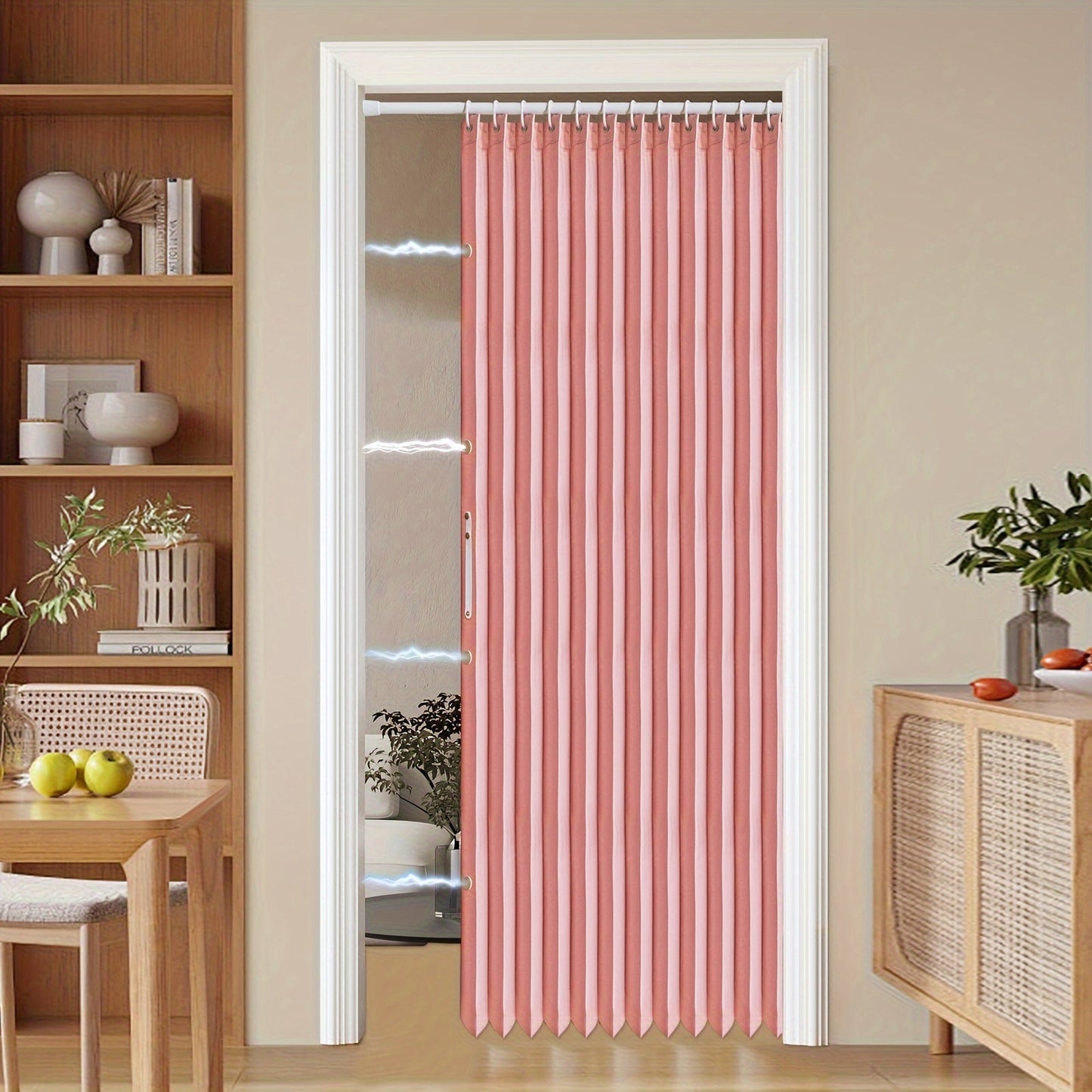 Colorful Magnetic Folding Door Curtain – Easy Setup Space-Saving Room Divider for Home & Business – Machine Washable Polyester Accent Curtain
