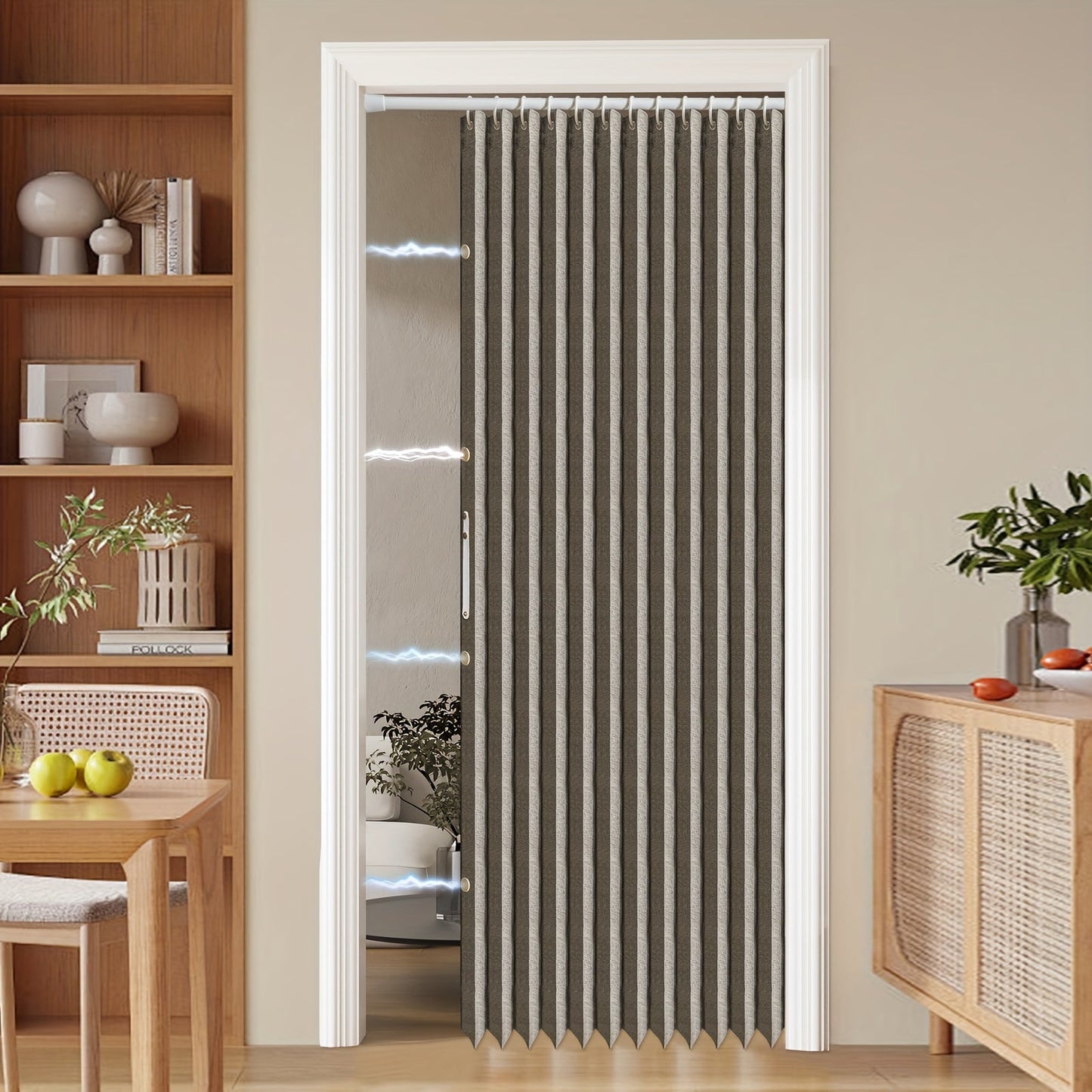 Colorful Magnetic Folding Door Curtain – Easy Setup Space-Saving Room Divider for Home & Business – Machine Washable Polyester Accent Curtain