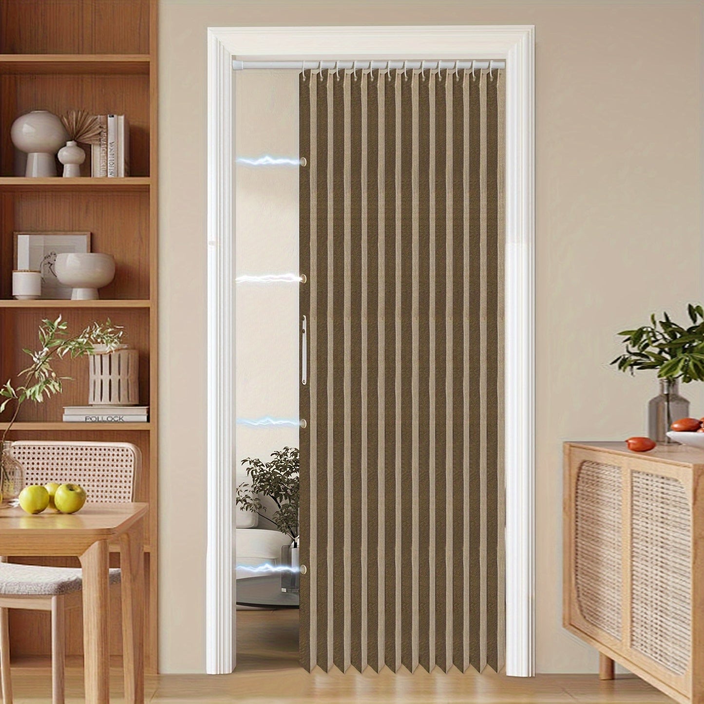 Colorful Magnetic Folding Door Curtain – Easy Setup Space-Saving Room Divider for Home & Business – Machine Washable Polyester Accent Curtain