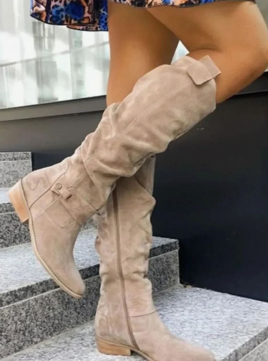Comfortable Women's Knee-High Suede Boots with Low Block Heel