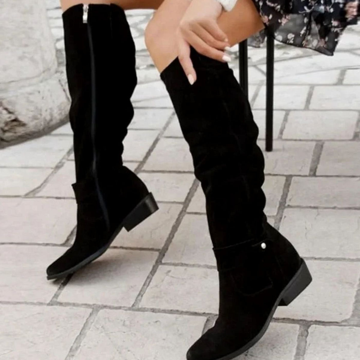 Comfortable Women's Knee-High Suede Boots with Low Block Heel