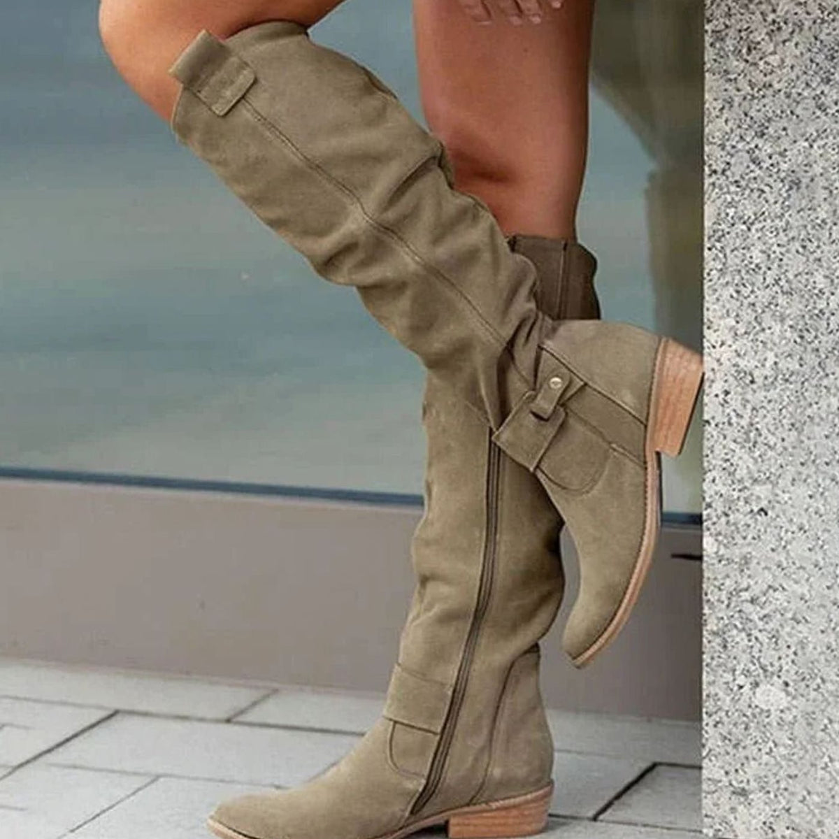 Comfortable Women's Knee-High Suede Boots with Low Block Heel