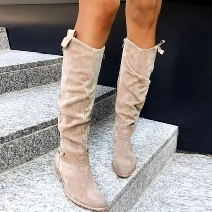 Comfortable Women's Knee-High Suede Boots with Low Block Heel