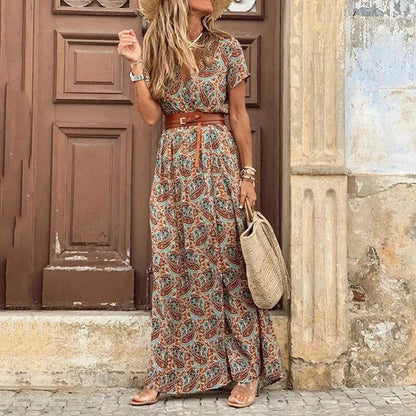 Image of Connie | Women's V-Neck Belted Maxi Dress