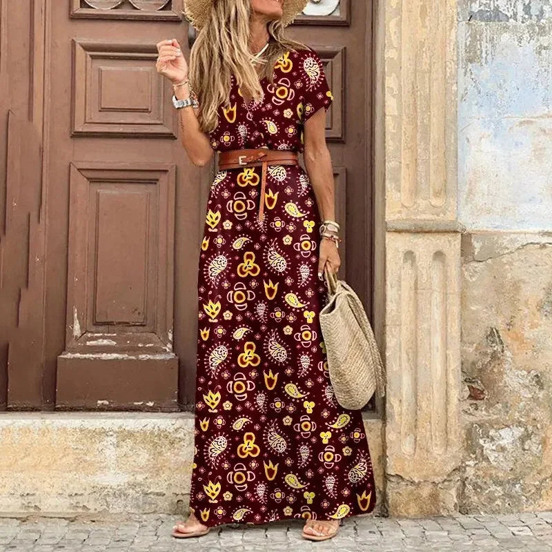 Image of Connie | Women's V-Neck Belted Maxi Dress