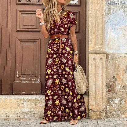 Image of Connie | Women's V-Neck Belted Maxi Dress
