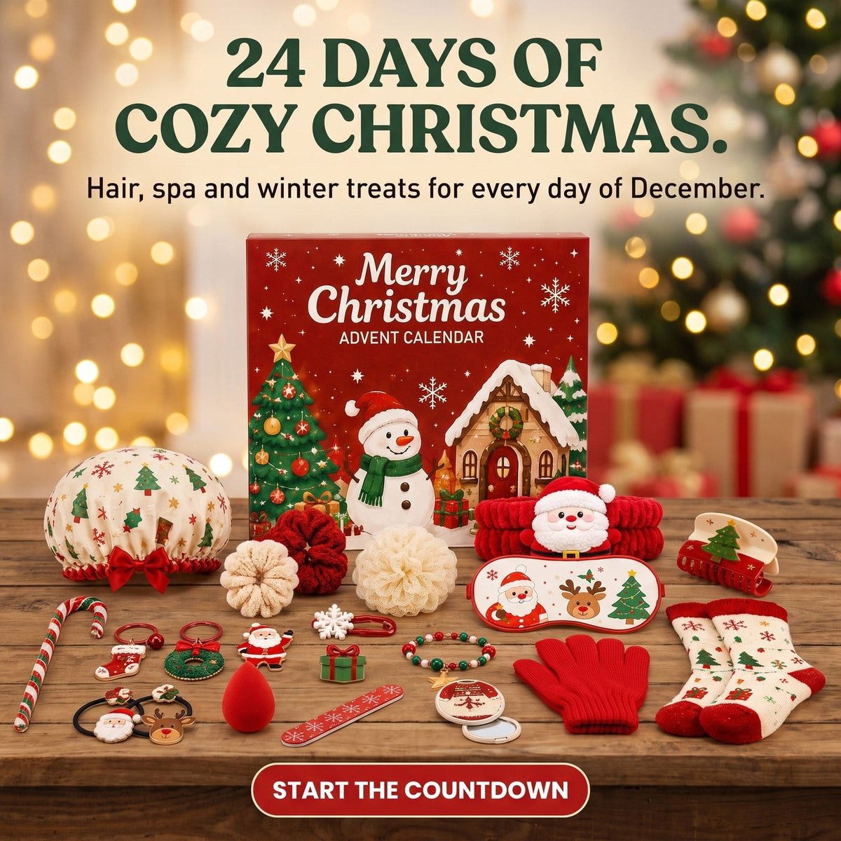 Cosy Christmas Accessories Advent Calendar, 24 Days of Hair, Spa and Winter Treats