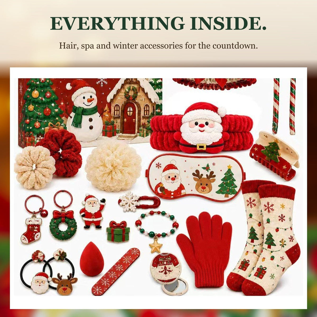 Cosy Christmas Accessories Advent Calendar, 24 Days of Hair, Spa and Winter Treats
