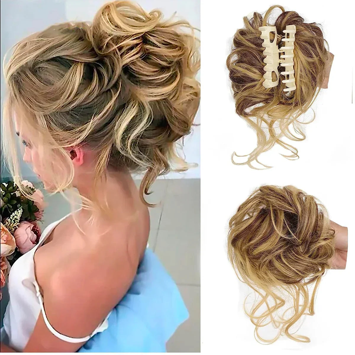Curly Hair Bun - Clip-In Hair Piece with Volume and Natural Look