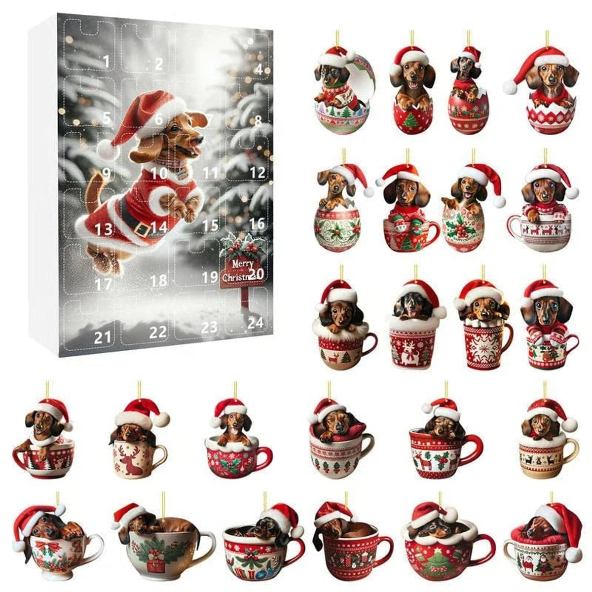 Dachshund Christmas Dog Advent Calendar with 24 Themed Toys and Accessories