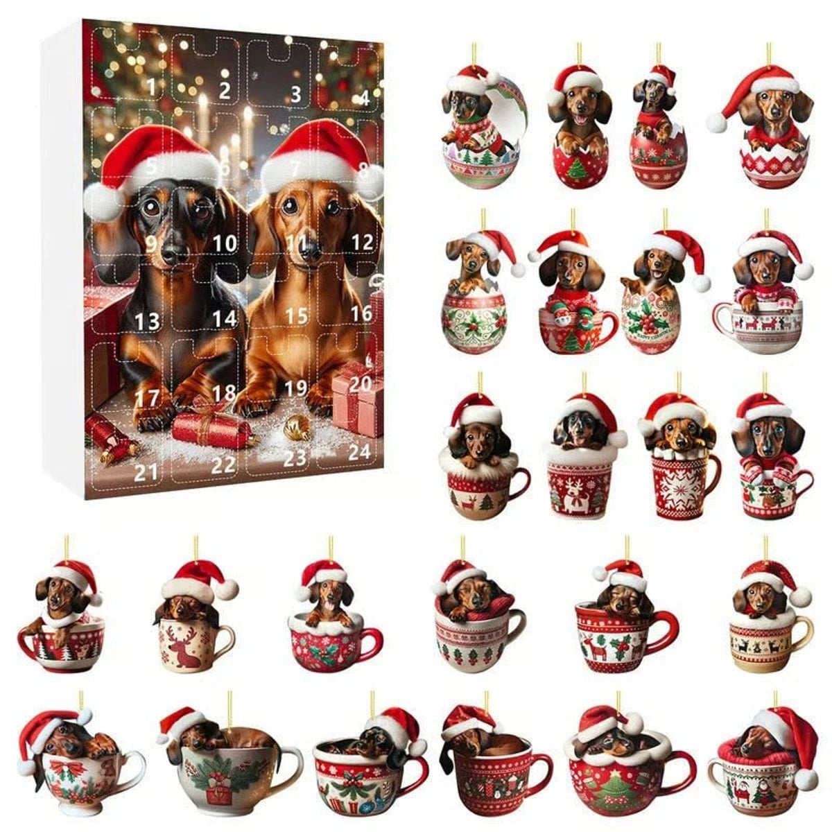 Dachshund Christmas Dog Advent Calendar with 24 Themed Toys and Accessories