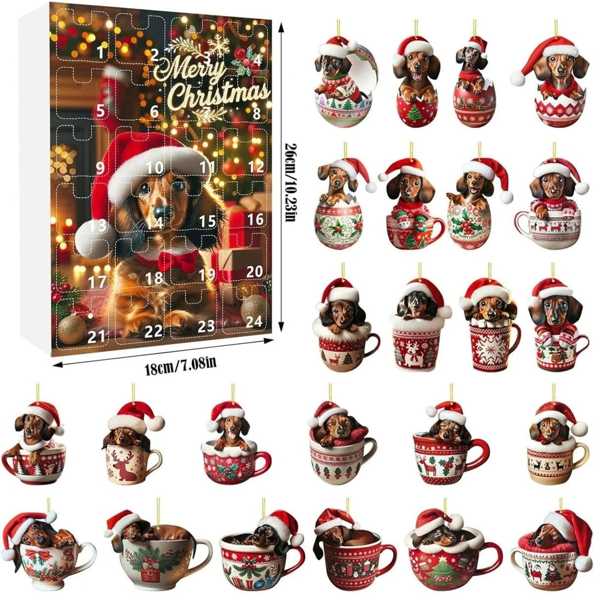 Dachshund Christmas Dog Advent Calendar with 24 Themed Toys and Accessories