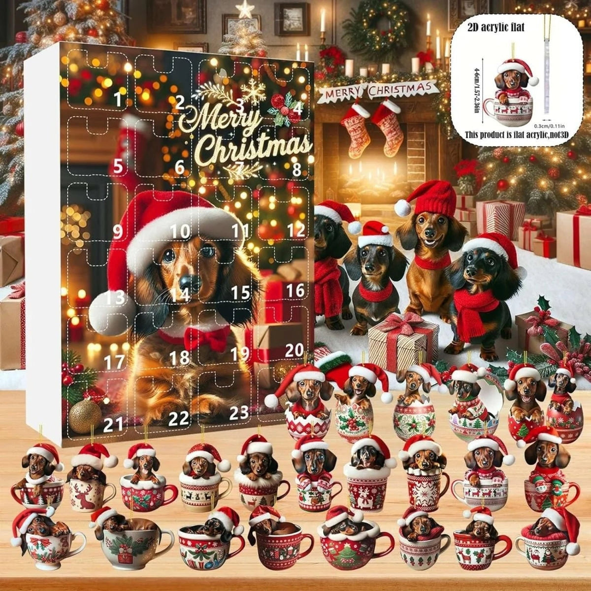 Dachshund Christmas Dog Advent Calendar with 24 Themed Toys and Accessories