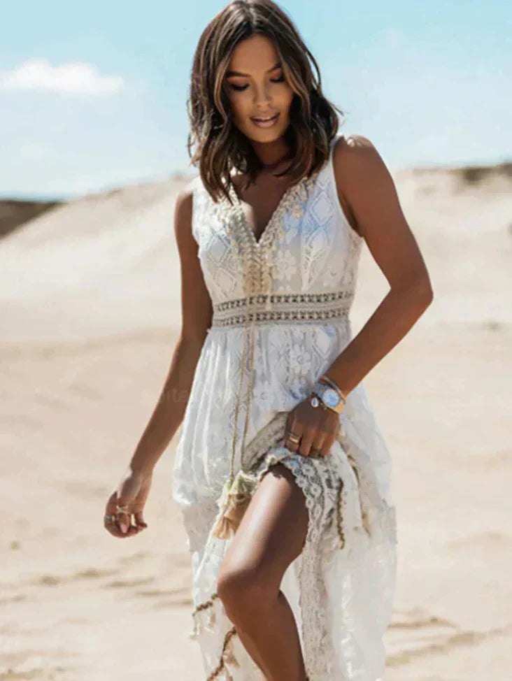 Image of Daniela | Women's Sleeveless Lace A-Line Maxi Dress