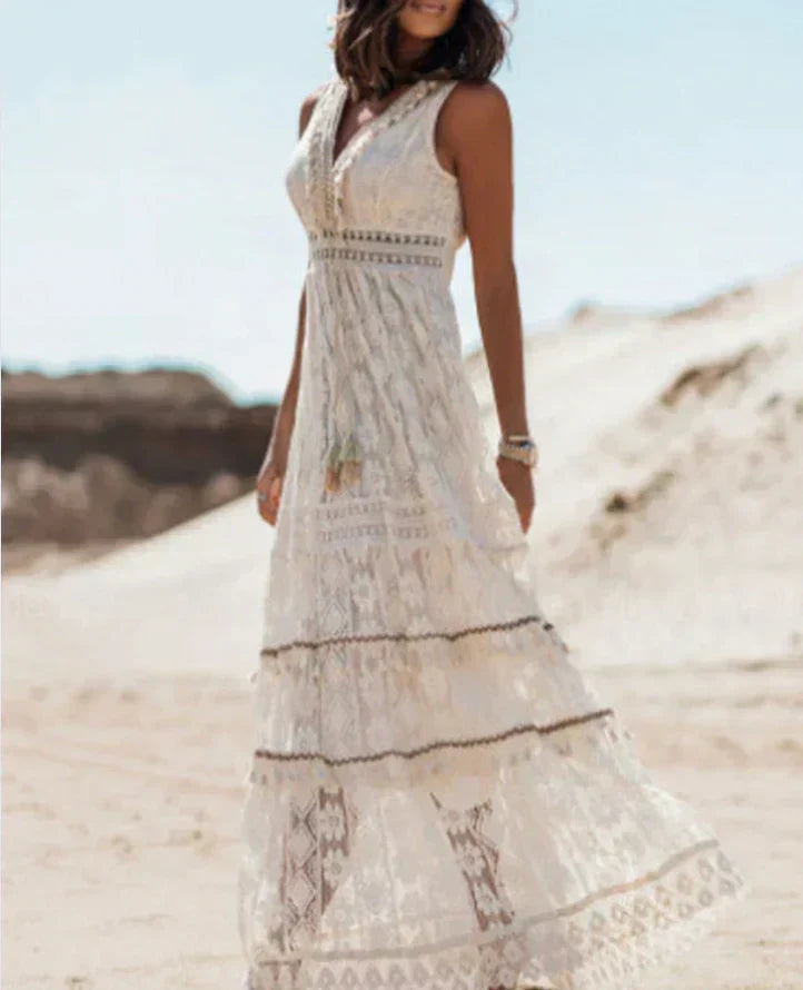 Image of Daniela | Women's Sleeveless Lace A-Line Maxi Dress