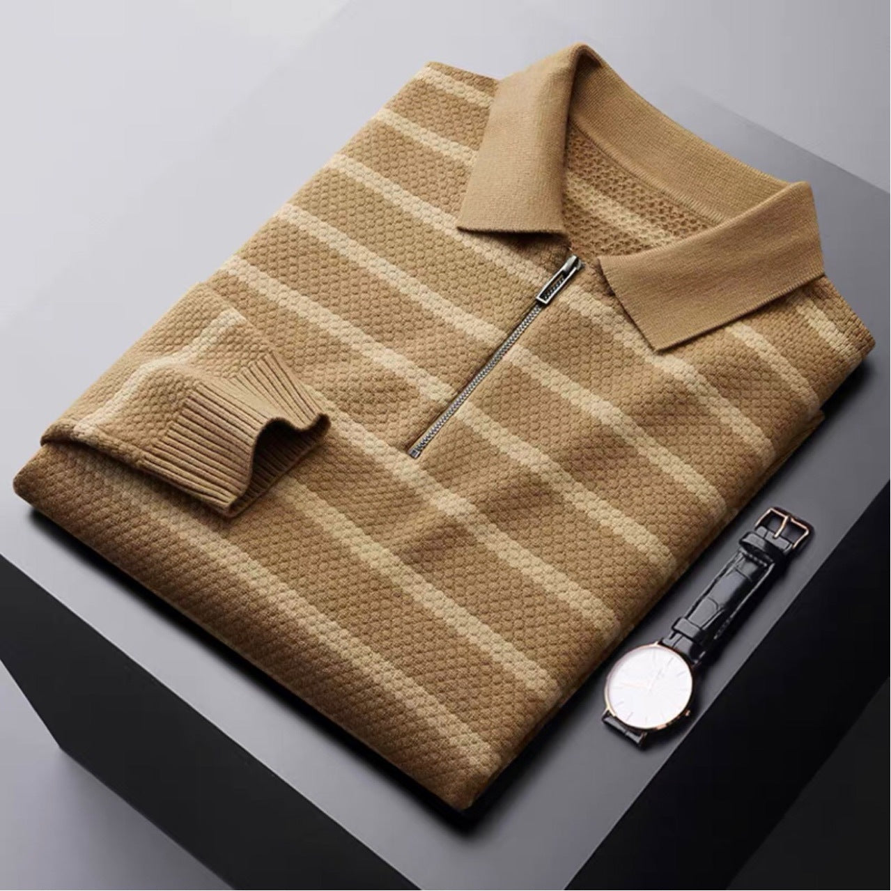 Jared | Men's Half-Zip Striped Polo Shirt - Image 2