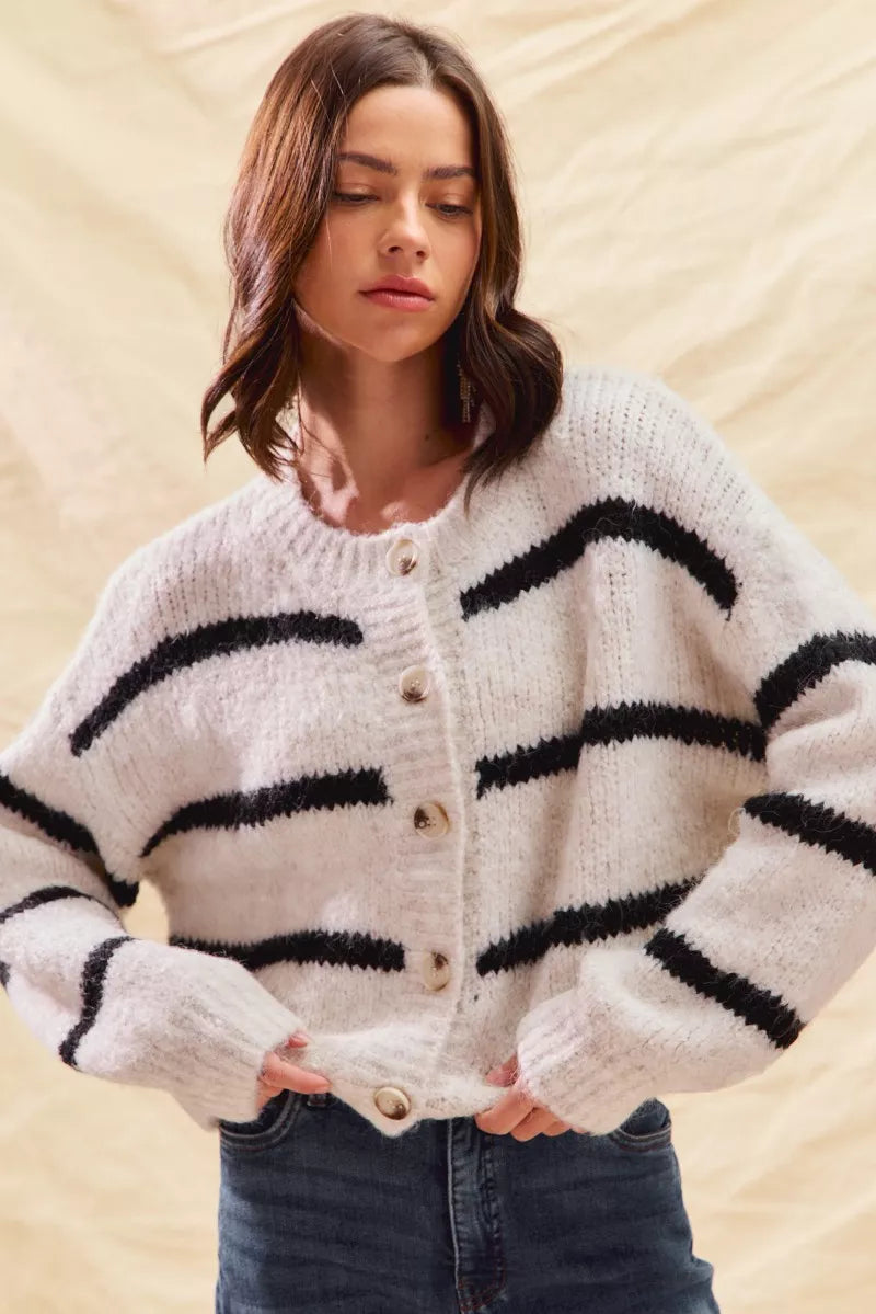 Polly | Women's Striped Button-Down Cardigan - Image 2