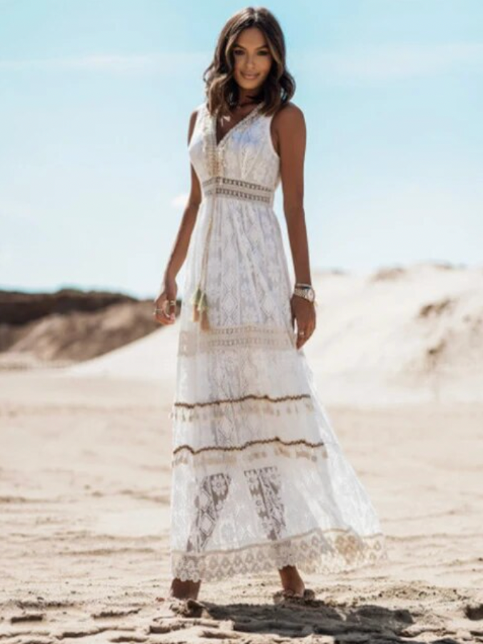 Image of Devon | Women's V-Neck Lace Maxi Dress