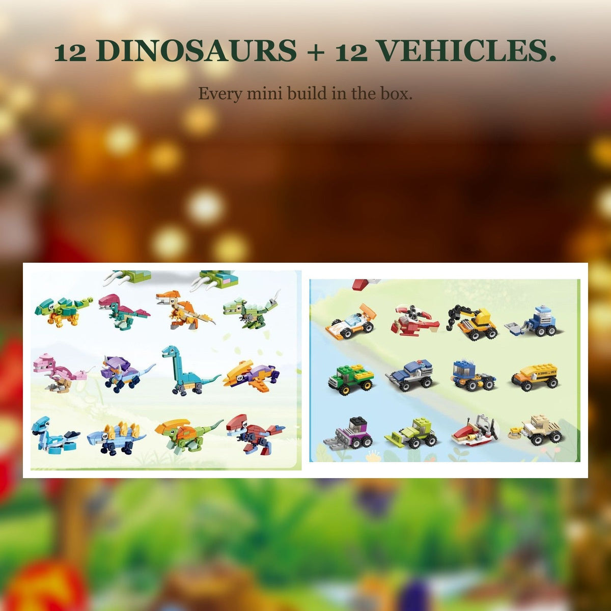 Dinosaur and Vehicle Advent Calendar, 24 Mini Brick Builds with Big T. Rex