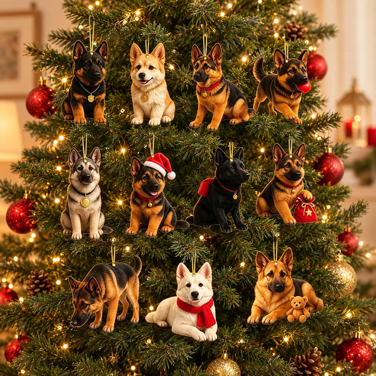 Dog Advent Calendar for Dog Lovers – 24 Acrylic German Shepherd Ornaments for Christmas Tree Decoration