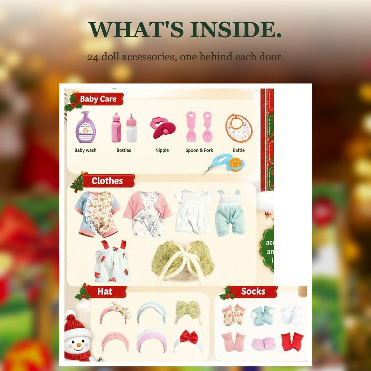 Doll Accessories Advent Calendar, 24 Days of Outfits and Baby Care Surprises