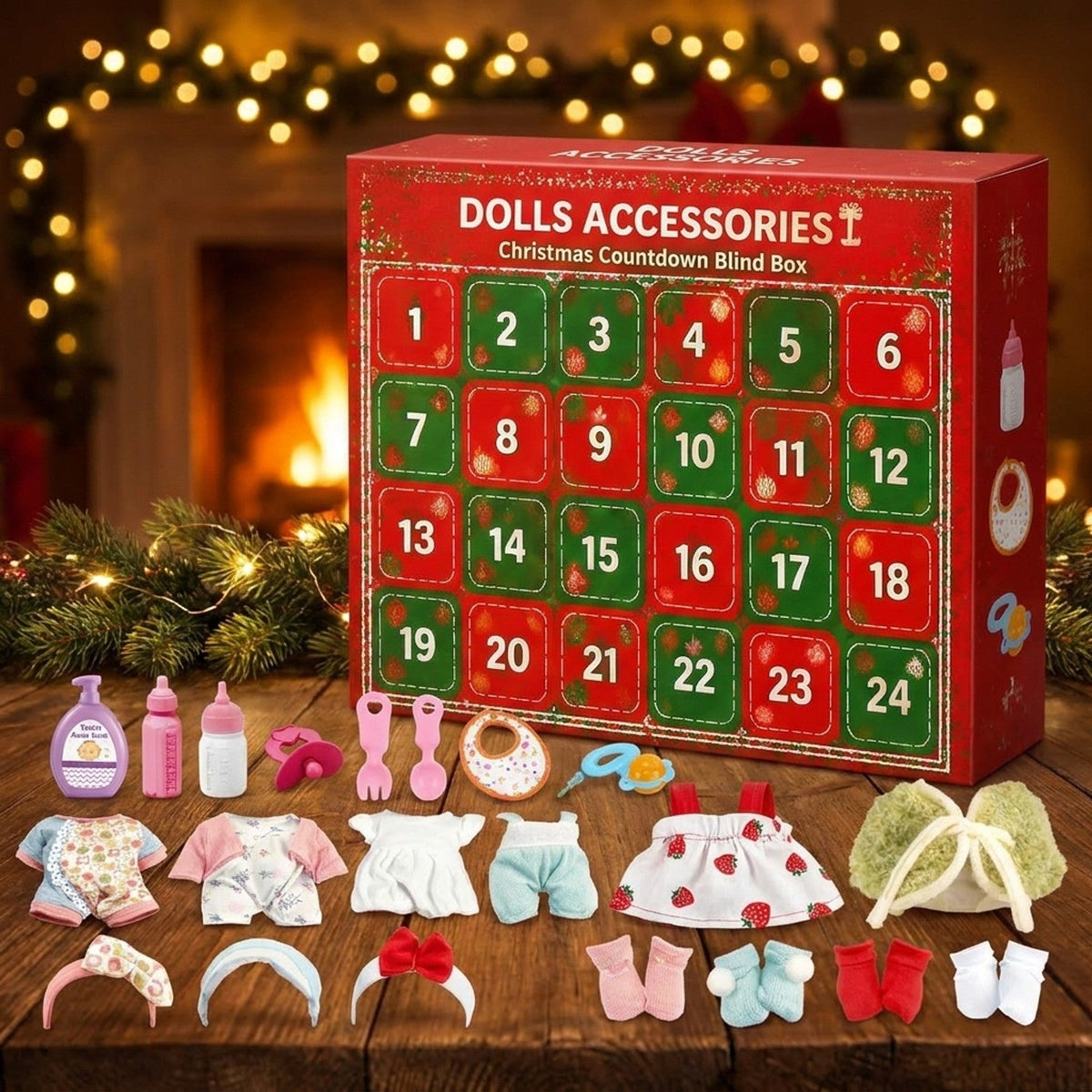Doll Accessories Advent Calendar, 24 Days of Outfits and Baby Care Surprises