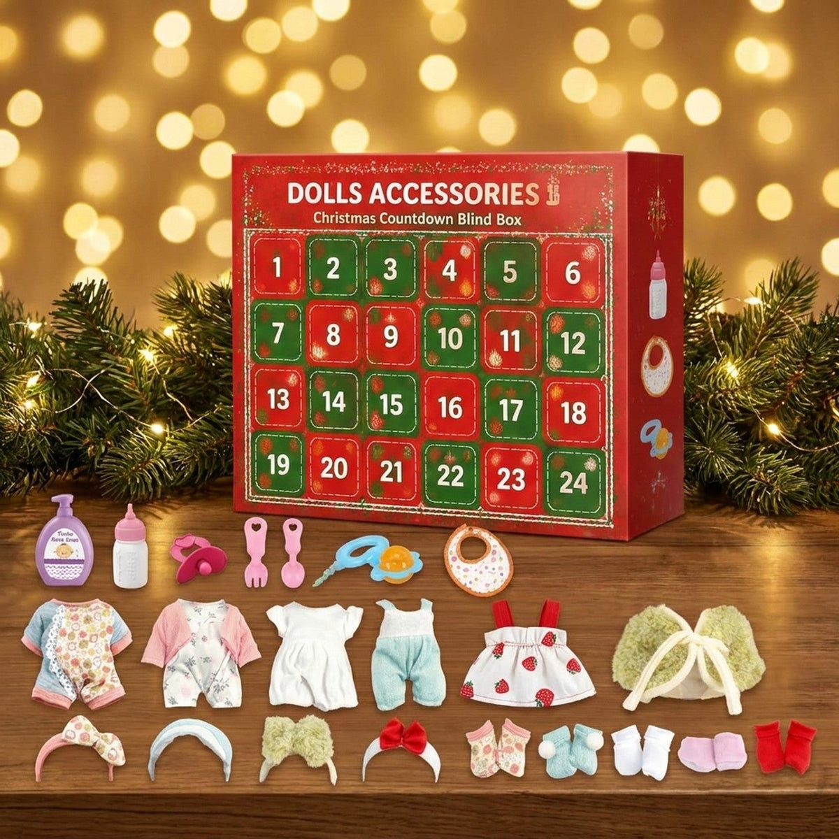 Doll Accessories Advent Calendar, 24 Days of Outfits and Baby Care Surprises