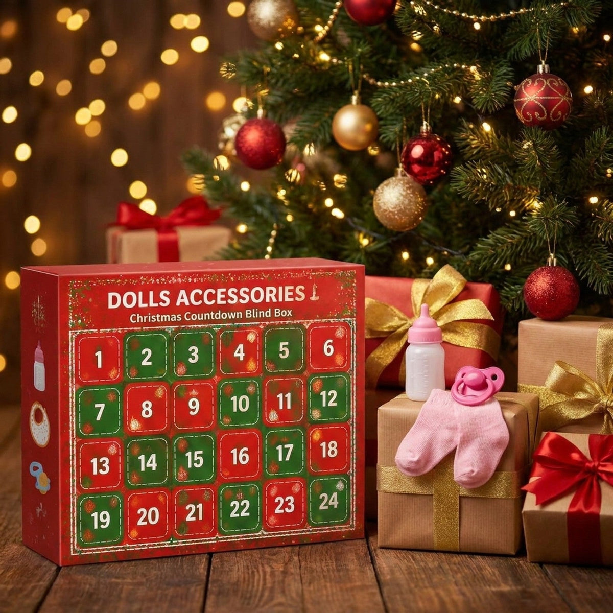 Doll Accessories Advent Calendar, 24 Days of Outfits and Baby Care Surprises