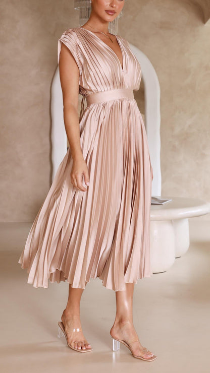 Image of Doris | Women's V-Neck Fit & Flare Midi Dress