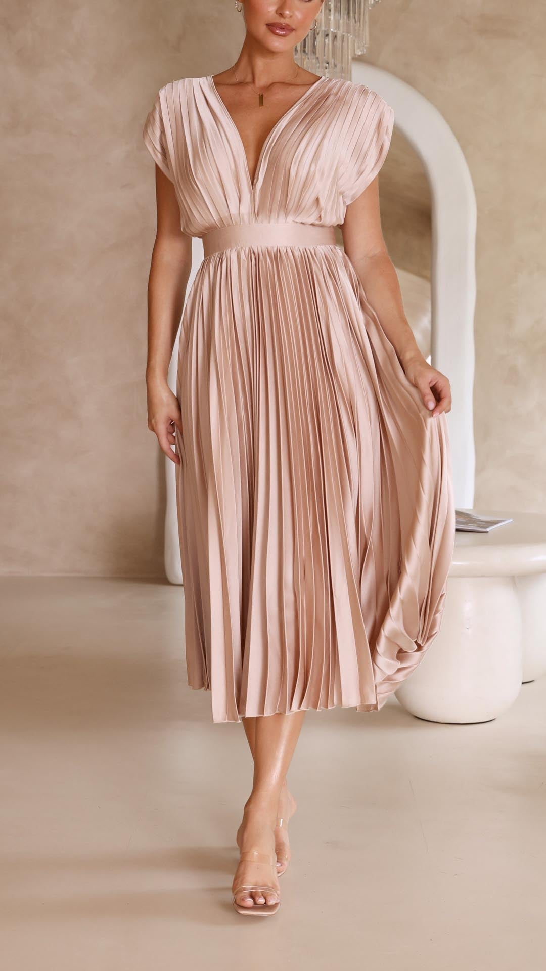 Image of Doris | Women's V-Neck Fit & Flare Midi Dress