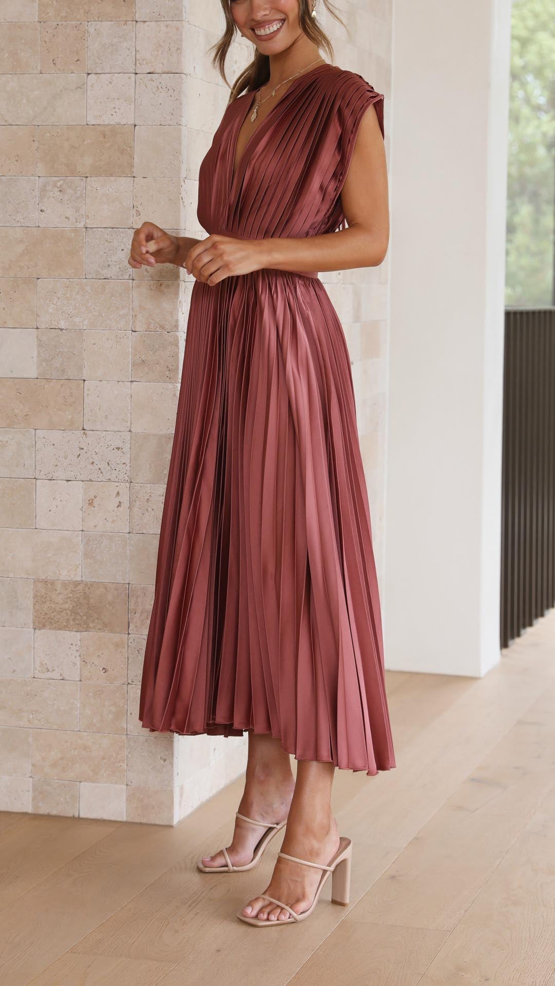 Image of Doris | Women's V-Neck Fit & Flare Midi Dress