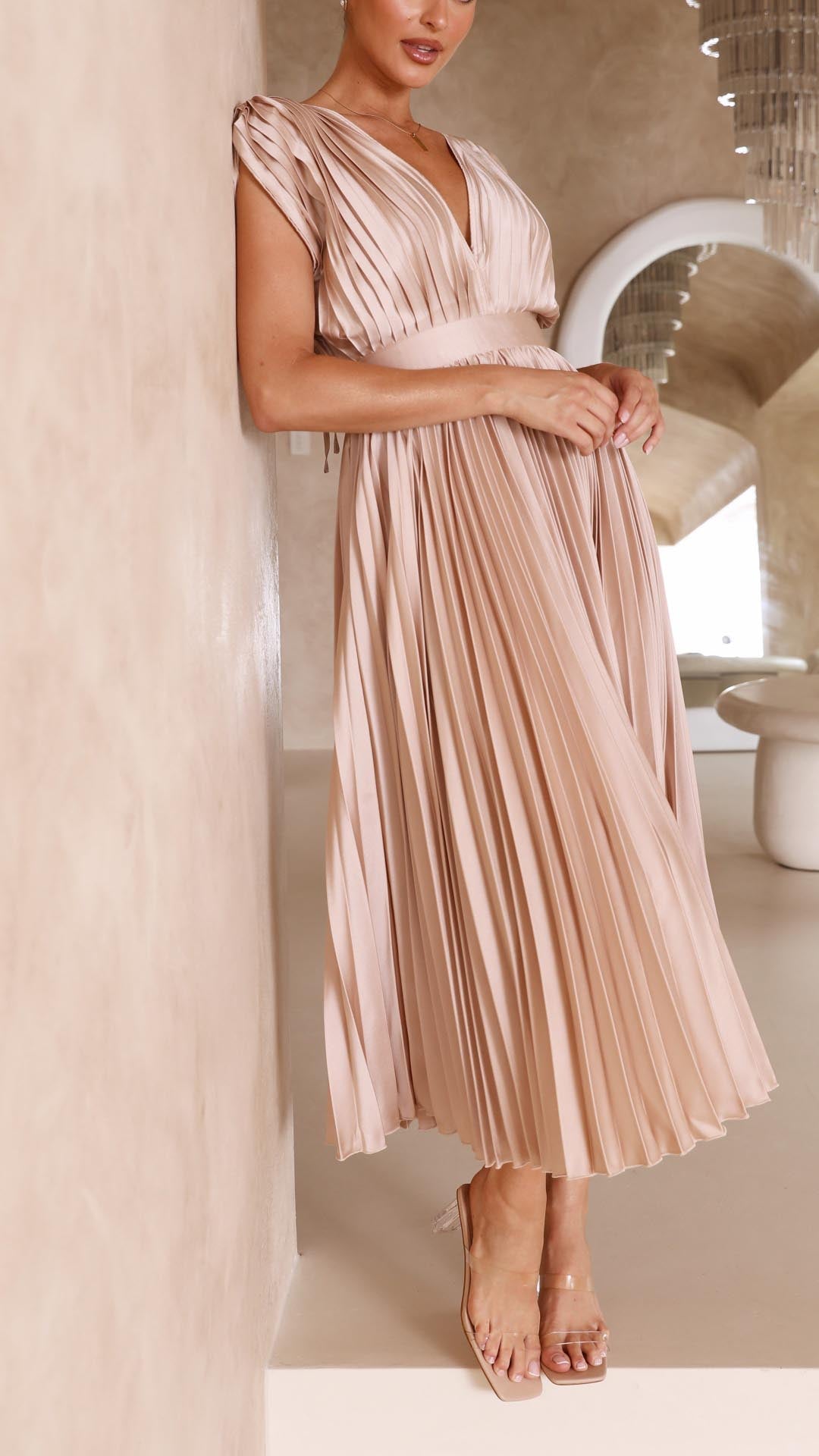 Image of Doris | Women's V-Neck Fit & Flare Midi Dress