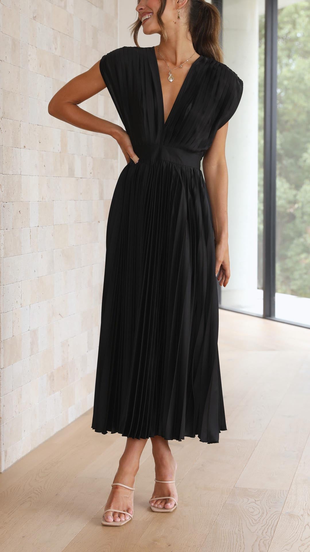 Image of Doris | Women's V-Neck Fit & Flare Midi Dress