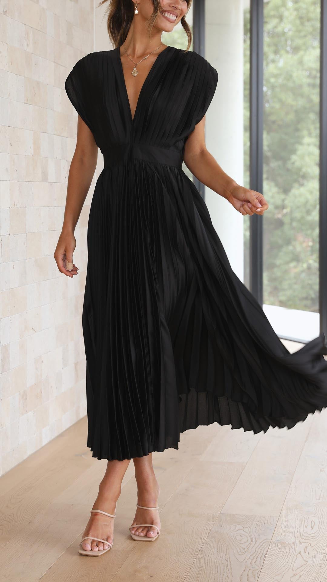 Image of Doris | Women's V-Neck Fit & Flare Midi Dress